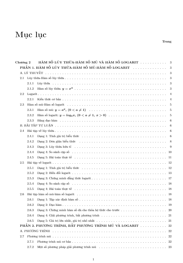 Tài liệu tự học hàm số lũy thừa, hàm số mũ và hàm số logarit