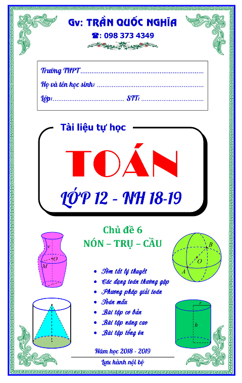 Tài liệu tự học mặt nón mặt trụ mặt cầu Trần Quốc Nghĩa