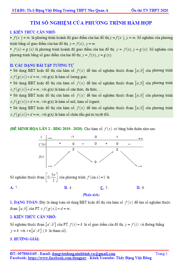Tìm số nghiệm của phương trình hàm hợp Đặng Việt Đông