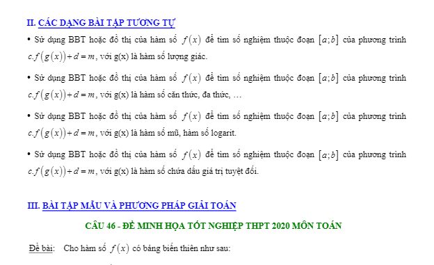 Tìm số nghiệm của phương trình hàm hợp khi biết bảng biến thiên hoặc đồ thị