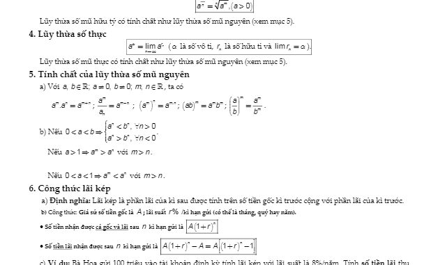 Tóm tắt lý thuyết và bài tập trắc nghiệm lũy thừa và hàm số lũy thừa