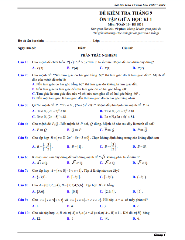 04 đề ôn tập kiểm tra giữa học kì 1 môn Toán 10 năm học 2023 2024
