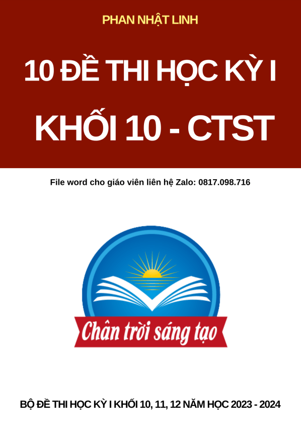 10 đề kiểm tra cuối học kỳ 1 môn Toán 10 Chân Trời Sáng Tạo có đáp án