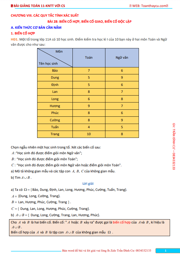 Bài giảng các quy tắc tính xác suất Toán 11 KNTTvCS