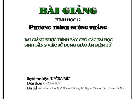 Bài giảng phương trình đường thẳng trong không gian Lê Hồng Đức