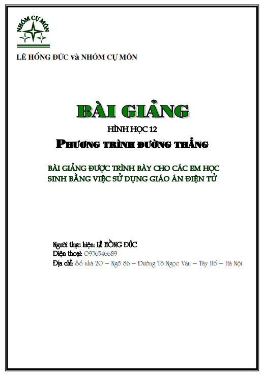 Bài giảng phương trình đường thẳng trong không gian Lê Hồng Đức