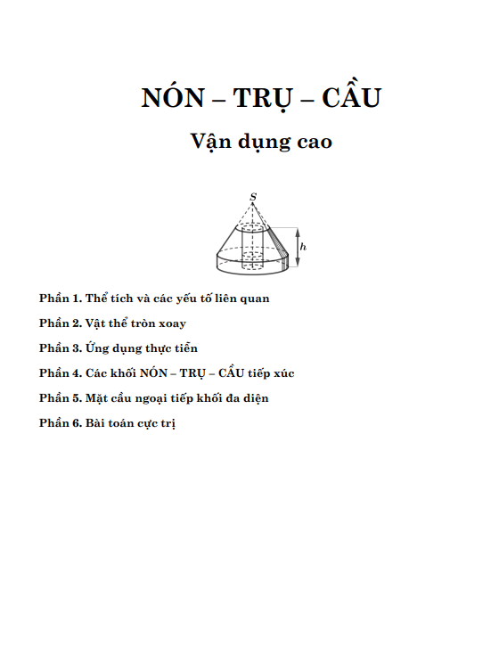 Bài tập trắc nghiệm nón trụ cầu vận dụng cao