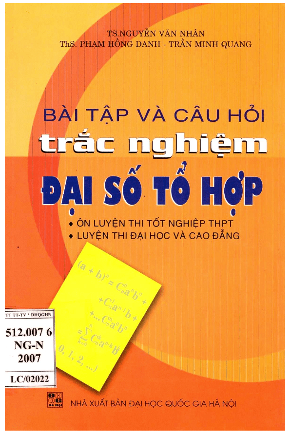 Bài tập và câu hỏi trắc nghiệm đại số tổ hợp Văn Nhân, Hồng Danh, Minh Quang