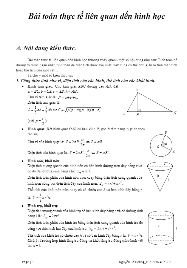 Bài toán thực tế liên quan đến hình học Nguyễn Bá Hoàng