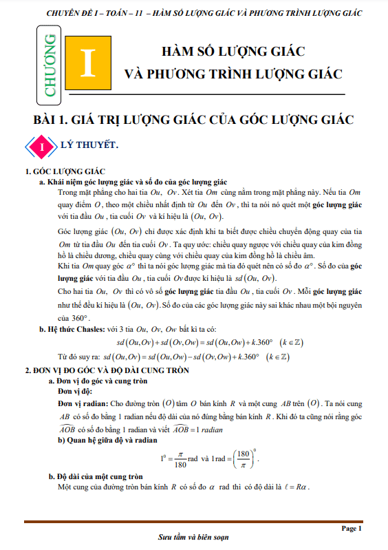 Chuyên đề hàm số lượng giác và phương trình lượng giác Toán 11 KNTTvCS