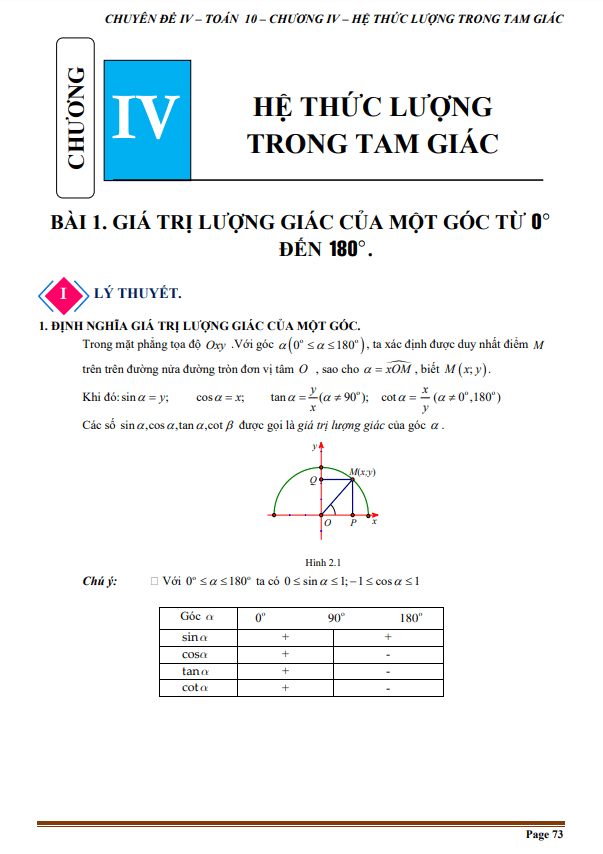 Chuyên đề hệ thức lượng trong tam giác Toán 10 Chân Trời Sáng Tạo