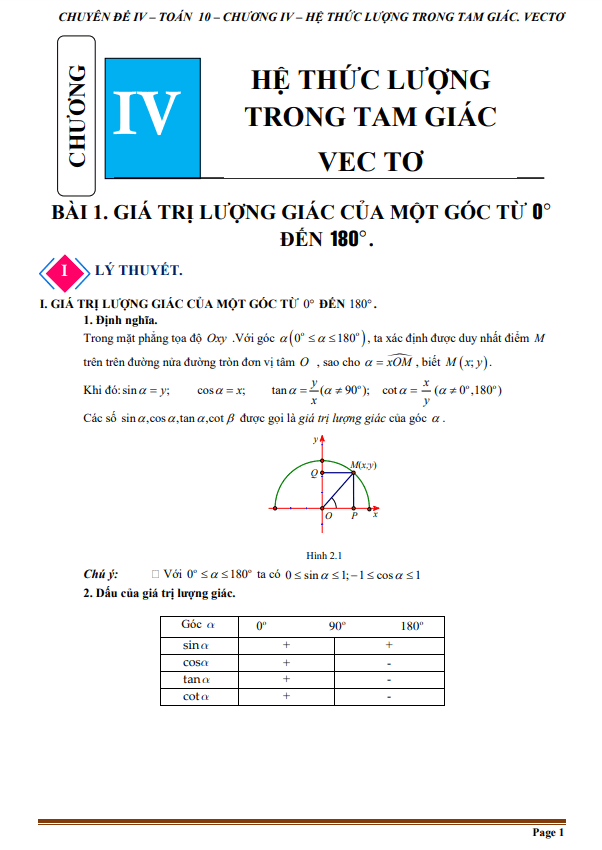 Chuyên đề hệ thức lượng trong tam giác, vectơ Toán 10 Cánh Diều