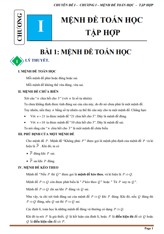 Chuyên đề mệnh đề toán học và tập hợp Toán 10 Cánh Diều