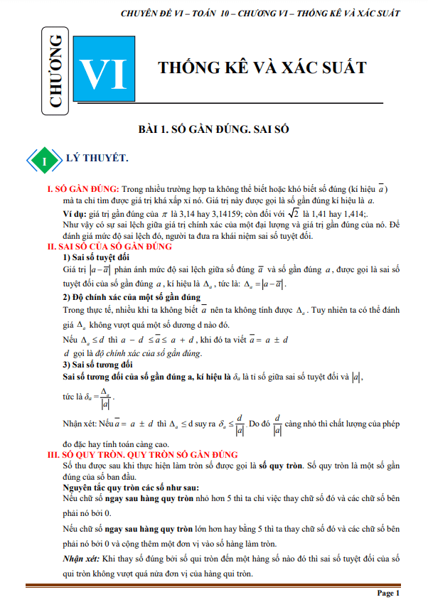 Chuyên đề một số yếu tố thống kê và xác suất Toán 10 Cánh Diều