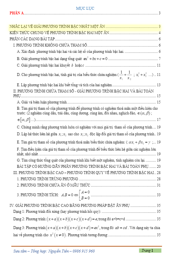 Chuyên đề phương trình bậc hai một ẩn Nguyễn Tiến