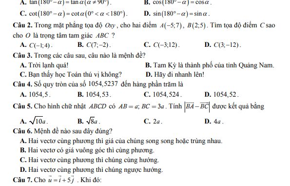 Đề cuối học kì 1 Toán 10 năm 2022 2023 trường THPT Hồ Nghinh Quảng Nam