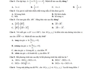 Đề cuối học kì 1 Toán 10 năm 2022 2023 trường THPT Lê Lợi Quảng Trị