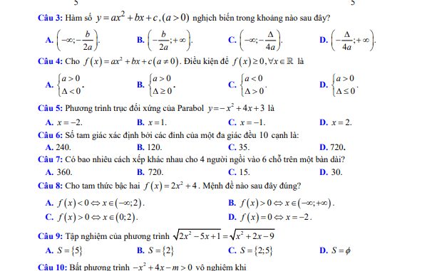 Đề cuối học kì 2 Toán 10 năm 2022 2023 trường THPT Triệu Sơn 4 Thanh Hóa