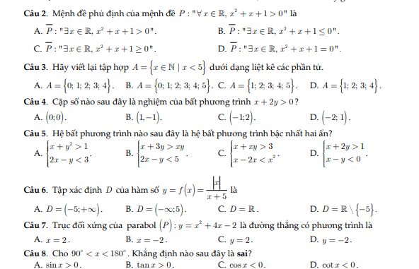 Đề cuối học kỳ 1 Toán 10 năm 2022 2023 trường THPT Mạc Đĩnh Chi TP HCM