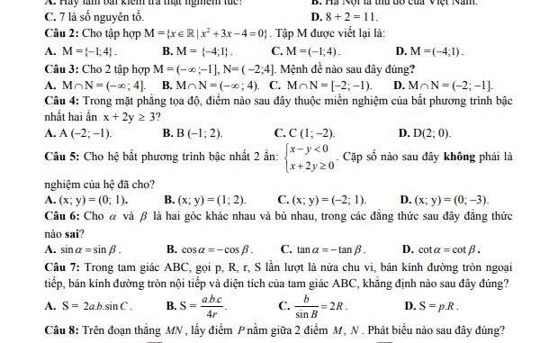 Đề cuối học kỳ 1 Toán 10 năm 2022 2023 trường THPT Quế Sơn Quảng Nam