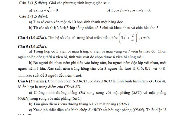 Đề cuối kì 1 Toán 11 năm 2022 2023 trường THPT Tân Túc TP HCM