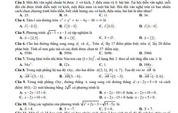 Đề cuối kì 2 Toán 10 năm 2022 2023 trường THPT Nguyễn Du Bình Phước