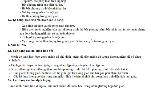 Đề cương giữa kỳ 1 Toán 10 năm 2023 2024 trường Hoàng Văn Thụ Hà Nội