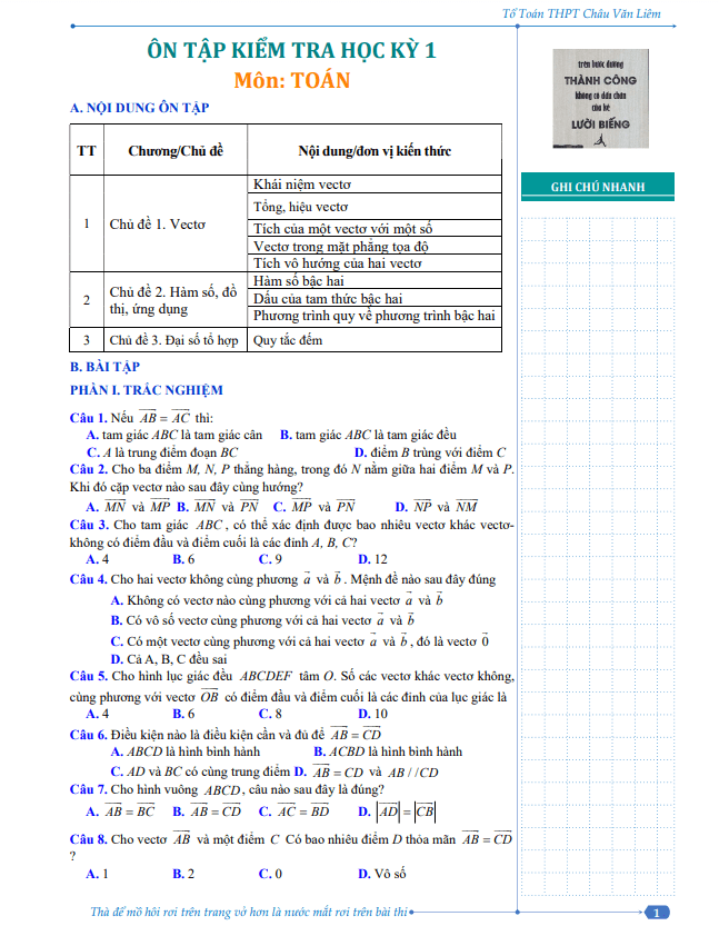 Đề cương học kỳ 1 Toán 10 năm 2023 2024 trường THPT Châu Văn Liêm Cần Thơ