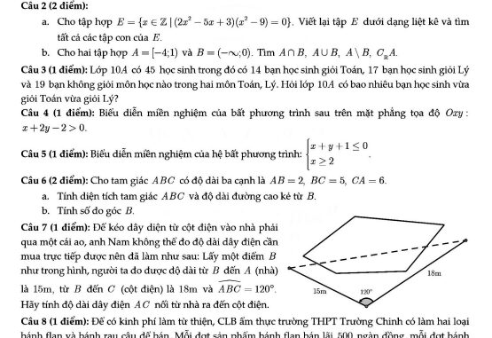 Đề giữa học kỳ 1 Toán 10 năm 2023 2024 trường THPT Trường Chinh TP HCM