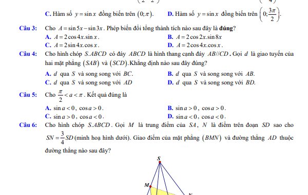 Đề giữa học kỳ 1 Toán 11 năm 2023 2024 trường THPT Ninh Giang Hải Dương