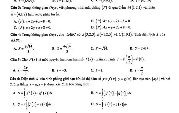 Đề giữa học kỳ 2 Toán 12 năm 2022 2023 trường THPT Trưng Vương TP HCM