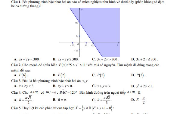 Đề giữa kỳ 1 Toán 10 năm 2023 2024 trường chuyên Hùng Vương Phú Thọ