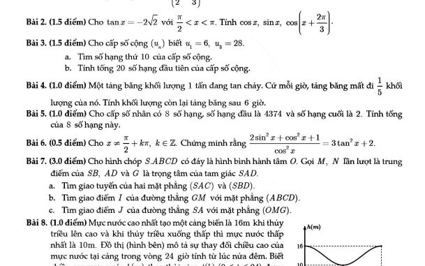 Đề giữa kỳ 1 Toán 11 năm 2023 2024 trường THPT Tây Thạnh TP HCM