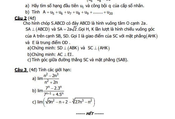 Đề giữa kỳ 2 Toán 11 năm 2022 2023 trường THPT Gia Định TP HCM