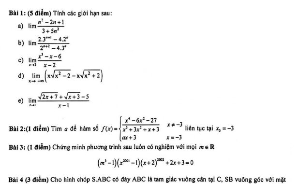 Đề giữa kỳ 2 Toán 11 năm 2022 2023 trường THPT Nguyễn Chí Thanh TP HCM