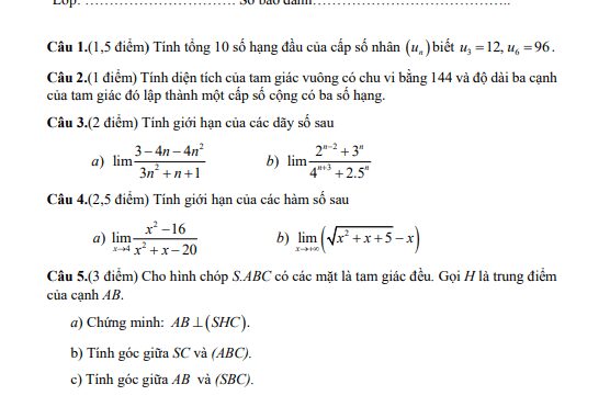 Đề giữa kỳ 2 Toán 11 năm 2022 2023 trường THPT Nguyễn Tất Thành TP HCM