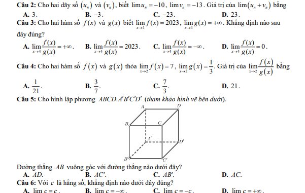 Đề giữa kỳ 2 Toán 11 năm 2022 2023 trường THPT Nguyễn Trung Trực Kiên Giang