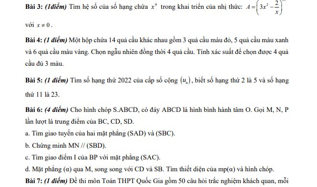 Đề học kỳ 1 Toán 11 năm 2022 2023 trường THPT Nguyễn Hữu Thọ TP HCM