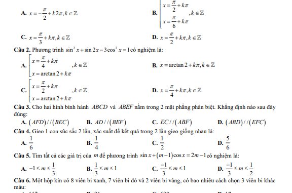 Đề học kỳ 1 Toán 11 năm 2022 2023 trường THPT Thăng Long TP HCM