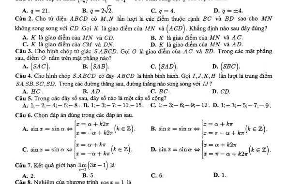 Đề học kỳ 1 Toán 11 năm 2023 2024 trường chuyên Trần Phú Hải Phòng