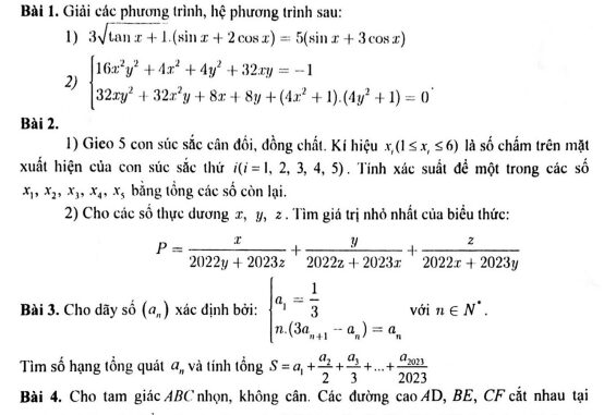Đề học sinh giỏi Toán THPT cấp tỉnh năm 2022 – 2023 sở GD&ĐT Ninh Thuận