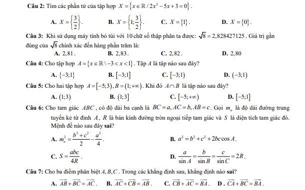 Đề khảo sát chất lượng Toán 10 năm 2022 2023 trường Tĩnh Gia 3 Thanh Hóa