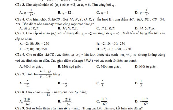 Đề khảo sát lần 1 Toán 11 năm 2023 2024 trường THPT Lý Thái Tổ Bắc Ninh