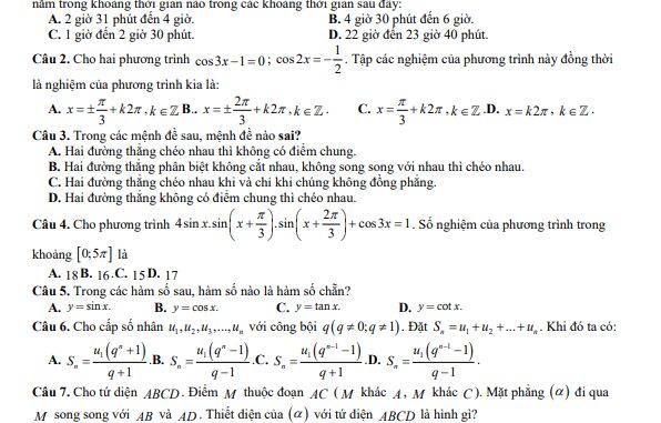 Đề khảo sát lần 1 Toán 11 năm 2023 2024 trường THPT Ngô Thì Nhậm Ninh Bình