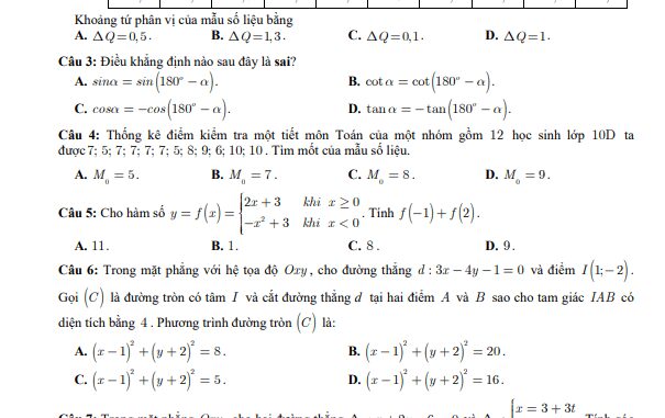 Đề khảo sát lần 3 Toán 10 năm 2022 2023 trường THPT Thuận Thành 1 Bắc Ninh