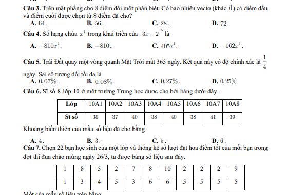 Đề kiểm tra cuối học kỳ 2 Toán 10 năm 2022 2023 sở GD&ĐT Bắc Ninh