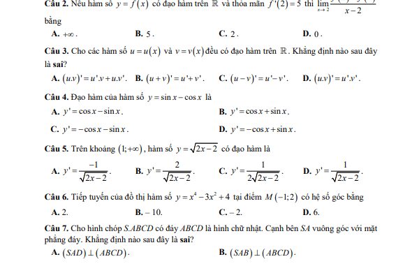 Đề kiểm tra cuối học kỳ 2 Toán 11 năm 2022 2023 sở GD&ĐT Bắc Ninh