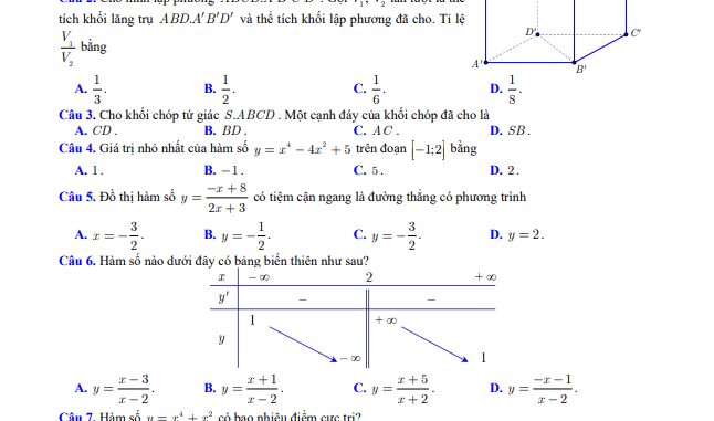 Đề kiểm tra giữa học kỳ 1 Toán 12 năm 2023 2024 sở GD&ĐT Bắc Ninh