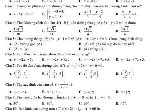 Đề minh họa giữa HK2 Toán 10 năm 2022 2023 trường THPT Long Thạnh Kiên Giang