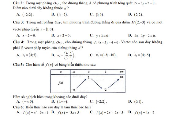 Đề minh họa giữa kì 2 Toán 10 năm 2022 2023 trường THPT Hướng Hóa Quảng Trị